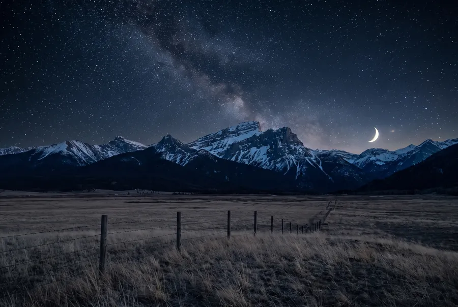 Foothills of the Rockies under a night sky